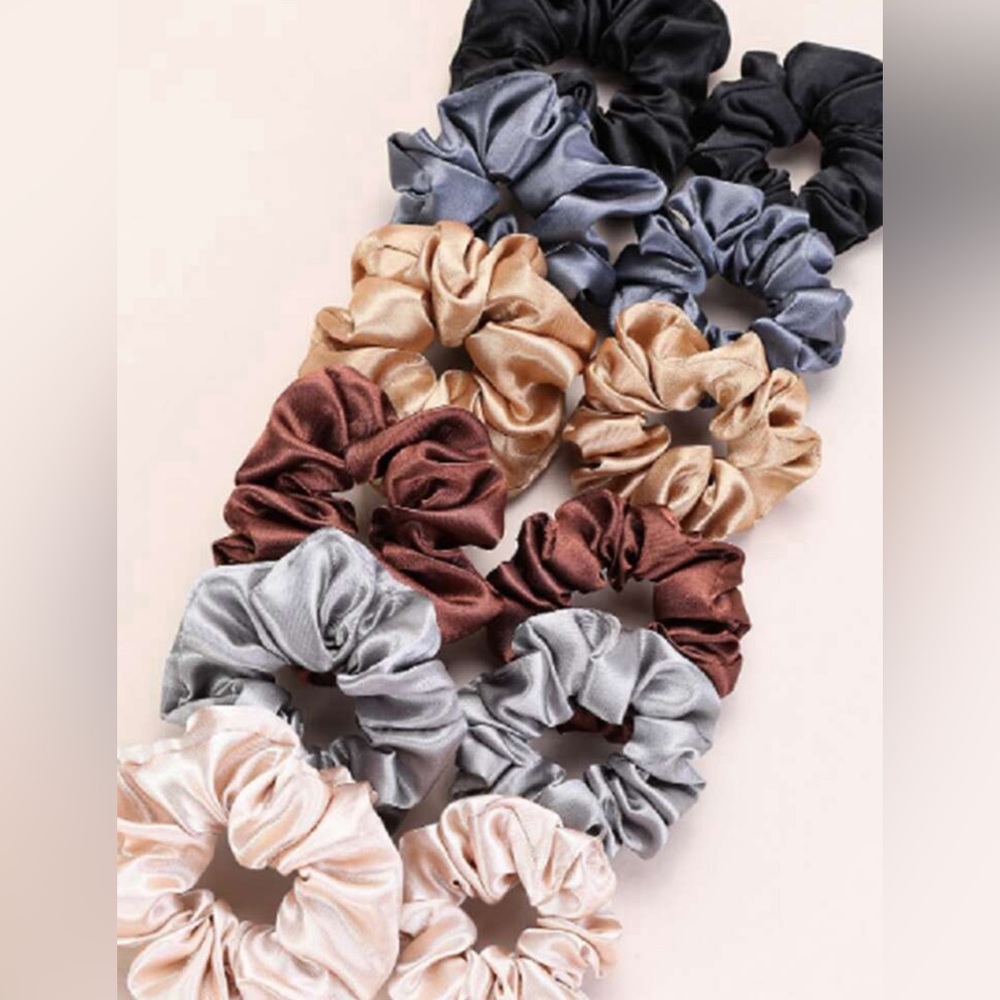12pcs Shiny Satin Hair Scrunchies Black Friday - Picture 1 of 5